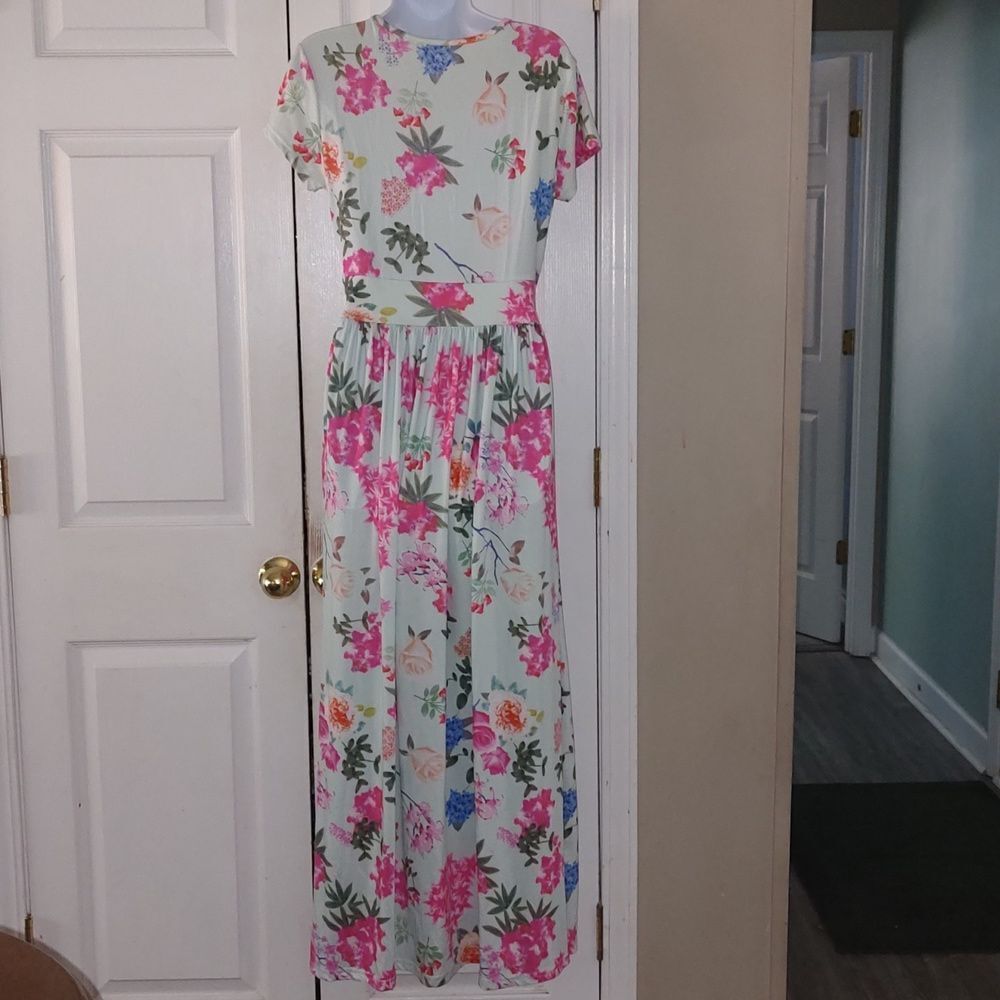 Ouges Pale Mint Green Floral Print Maxi Dress Sum… - image 4